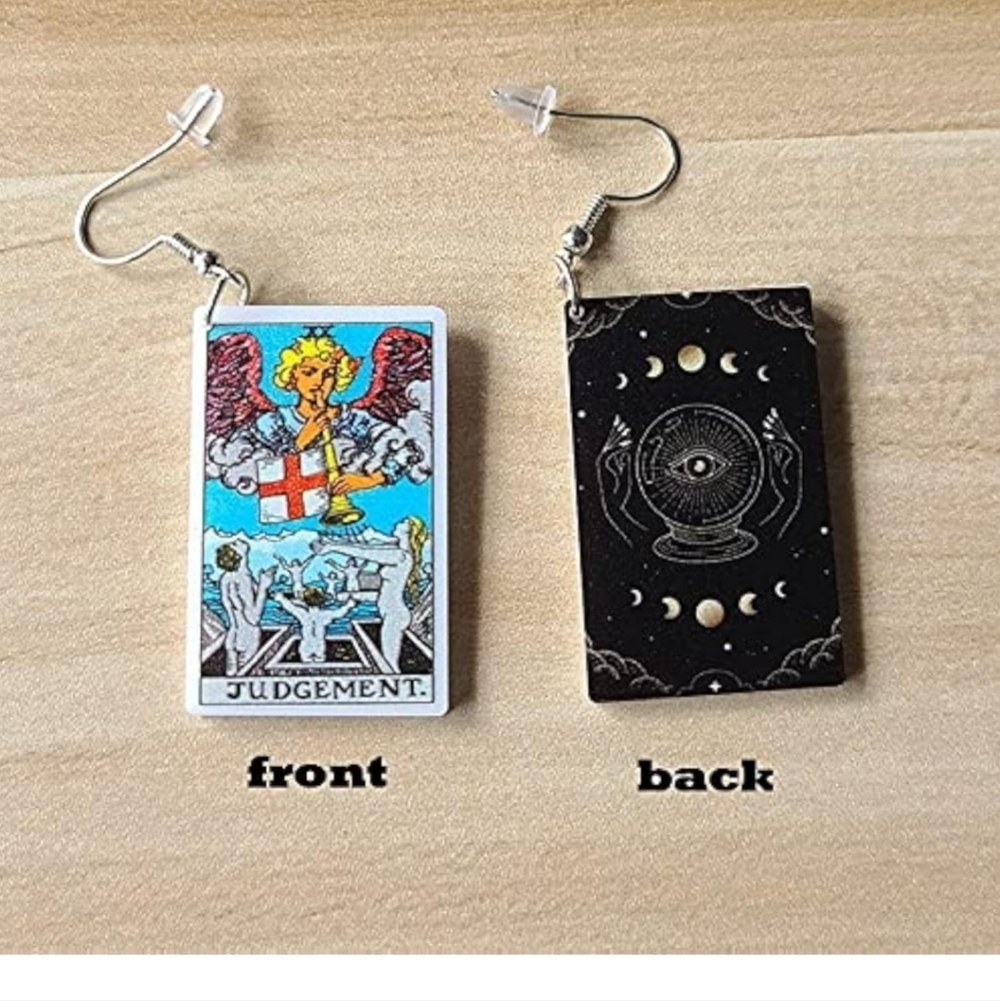 Tarot Card Earrings with Strength Design - Picture 3 of 5